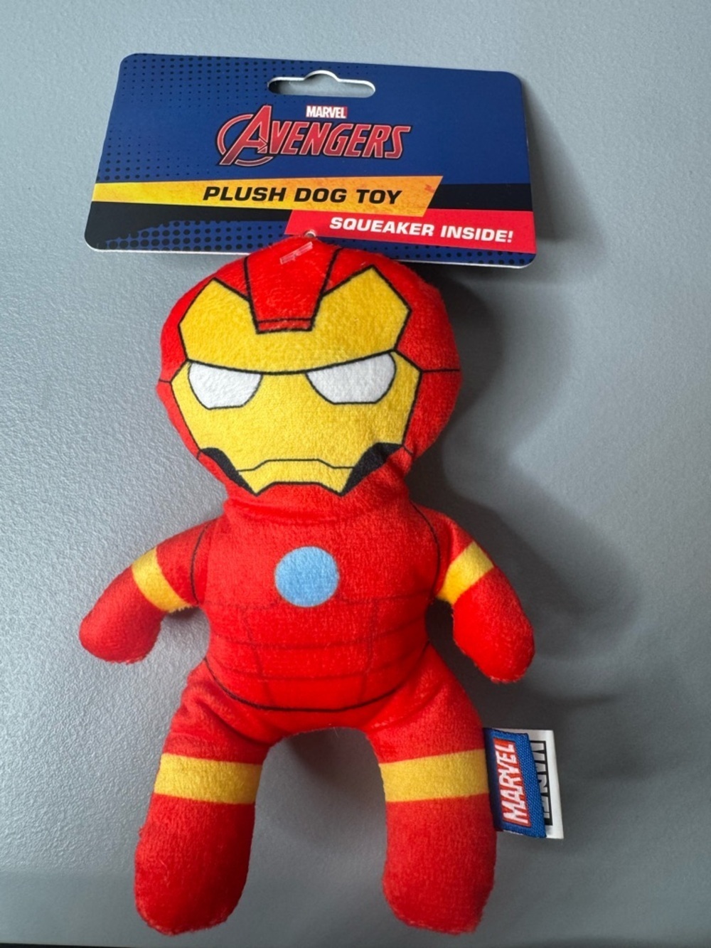 Marvel Iron Man Red and Yellow Plush Dog Toy squeaker inside